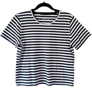 Everlane 100% Cotton Boxy Crop Crew Neck Tee Navy White Stripe Size Small